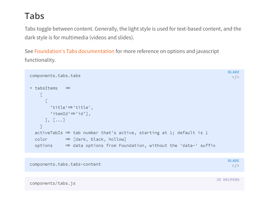 Documentation outputs the comments in expandable blocks, and includes any JS dependency files.