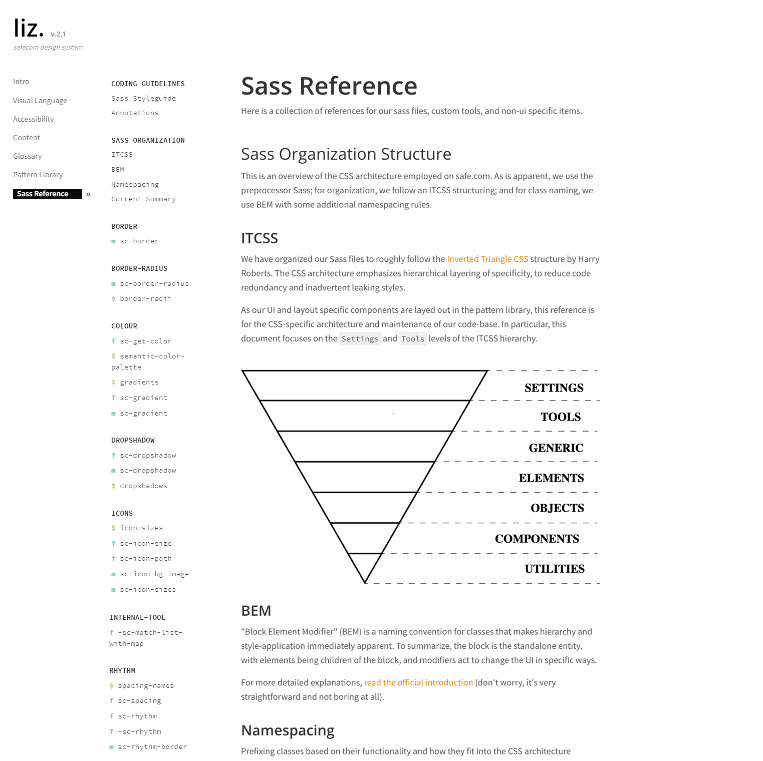 The methodologies and organisation of SASS are explained on the Sass Reference page.